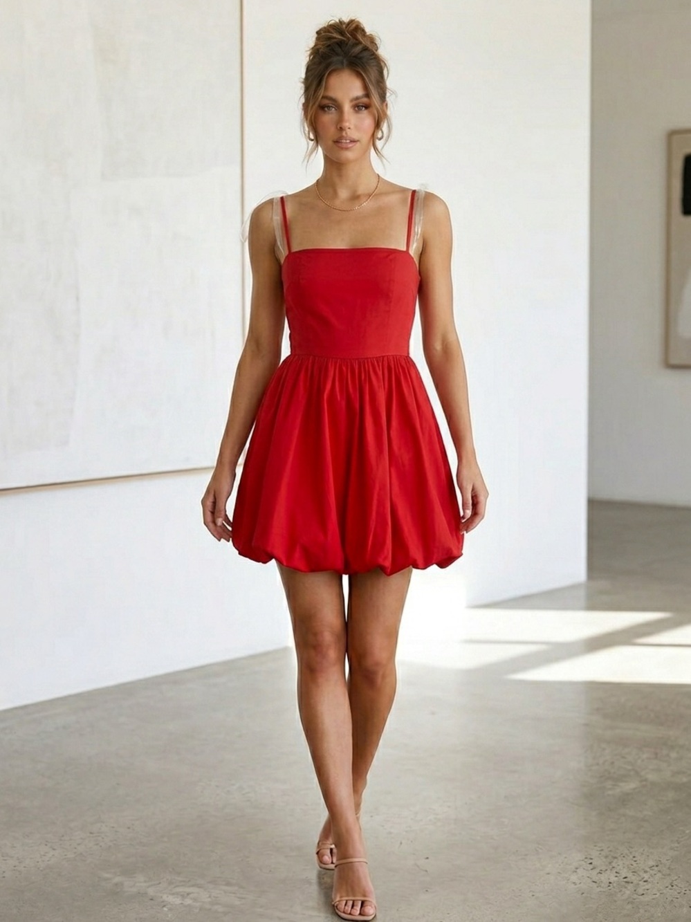 Blue Blush Red Spaghetti-Strap Full Skirt Bubble Dress